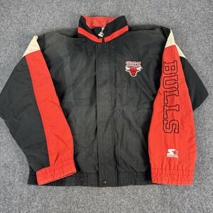 Vintage 90s Starter Chicago Bulls Pullover Windbreaker Jacket NBA Sports Medium